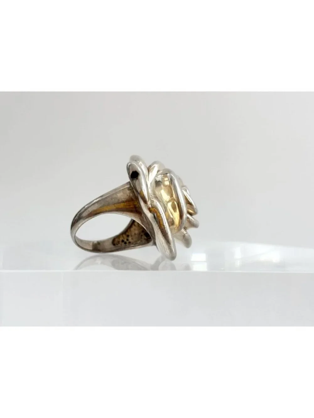 Blooming Rose Floral Beautiful Jumbo Sterling Silver 925 Vintage Ring - sz 7